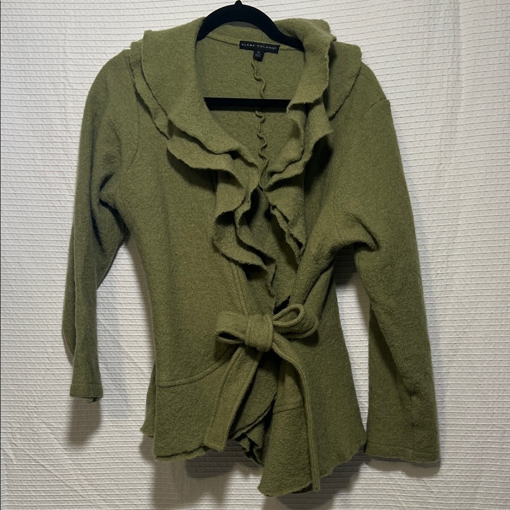 Elena Solano Olive Green Ruffled Jacket